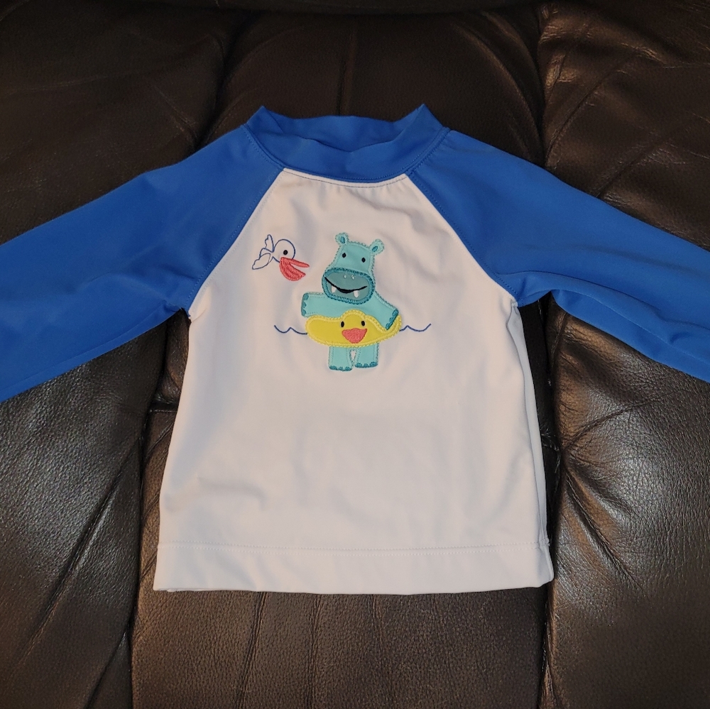 🌊 Vintage Gymboree Hippos and Blues Rash Guard Swim Top Baby Boy 6-12 Months 🦛